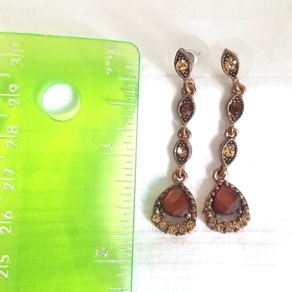 Vintage Copper Amber Stone Earrings - Picture 3 of 4